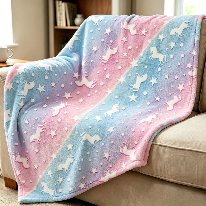 Frazada Infantil con Diseño de Unicornios que Brillan en la Oscuridad de 101 X 127 cm