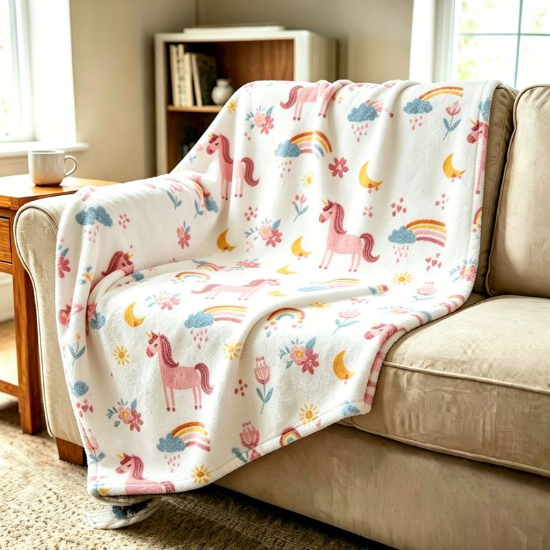 Throw Infantil con Diseño de Unicornios de 127 X 178 cm