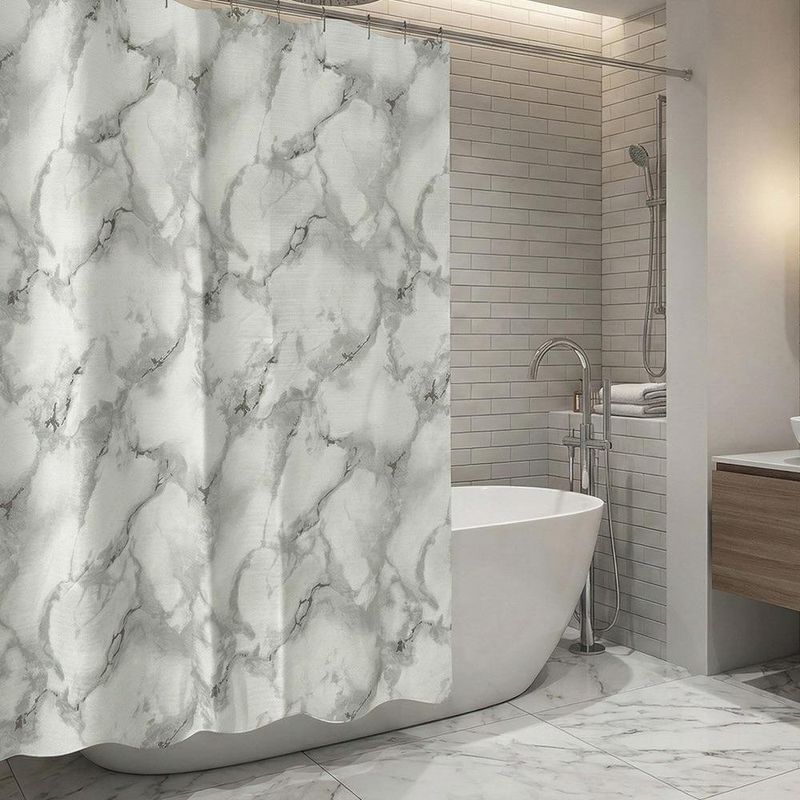Cortina con Ganchos para Baño de 183 x 178 cm Diseño Mármol Gris