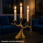Candelero para 3 Velas de Cerámica 27 cm Color Dorado Brillante Diseño Árbol