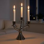 Candelero para 3 Velas de Cerámica 35 cm Color Plateado Brillante Diseño Árbol