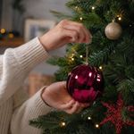 Esfera Colgante Navideña Tipo Calabaza con Glitter para Árbol 20 cm Roja