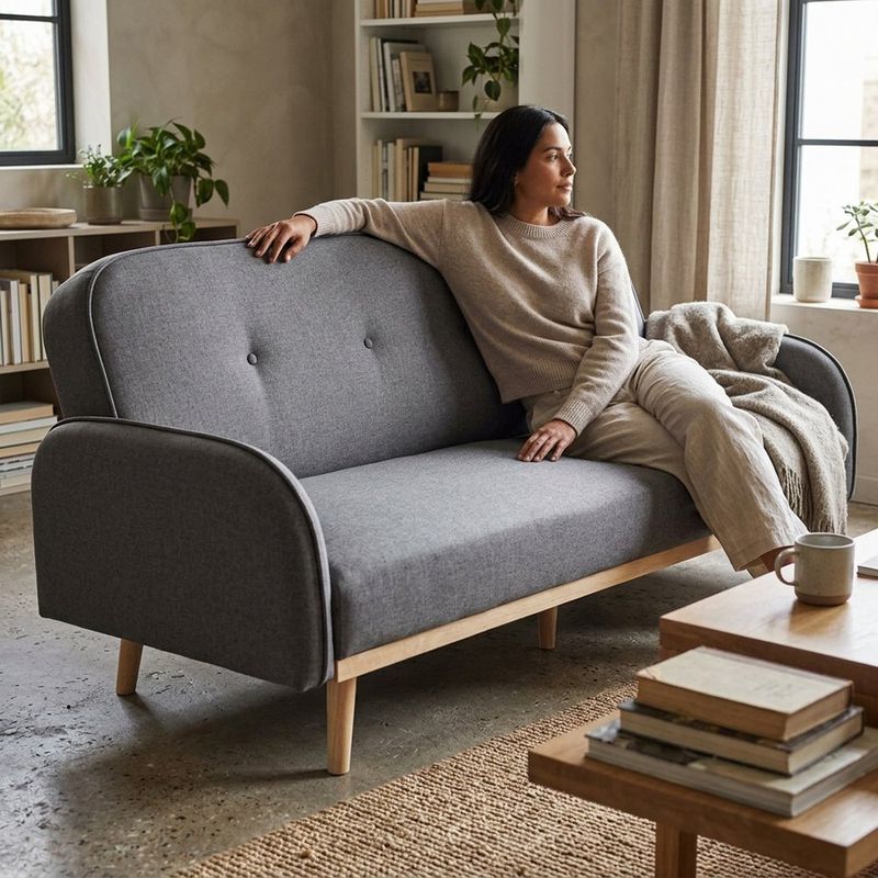 Sofá Cama Elyo con Patas de Madera 201 x 79 x 82 cm Color Gris Oscuro
