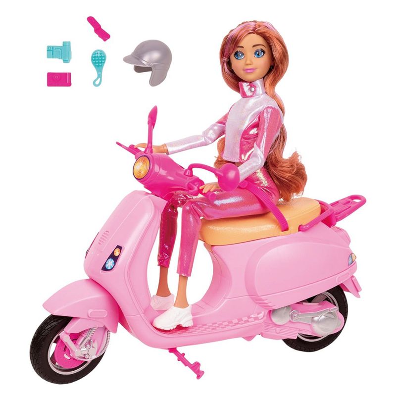 Muñeca Dania de 12 Plg con Motocicleta y Accesorios Color Rosado