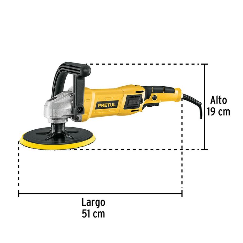 Pulidora Rotativa de 7 Plg 1200 W con Velocidad Variable y Accesorios