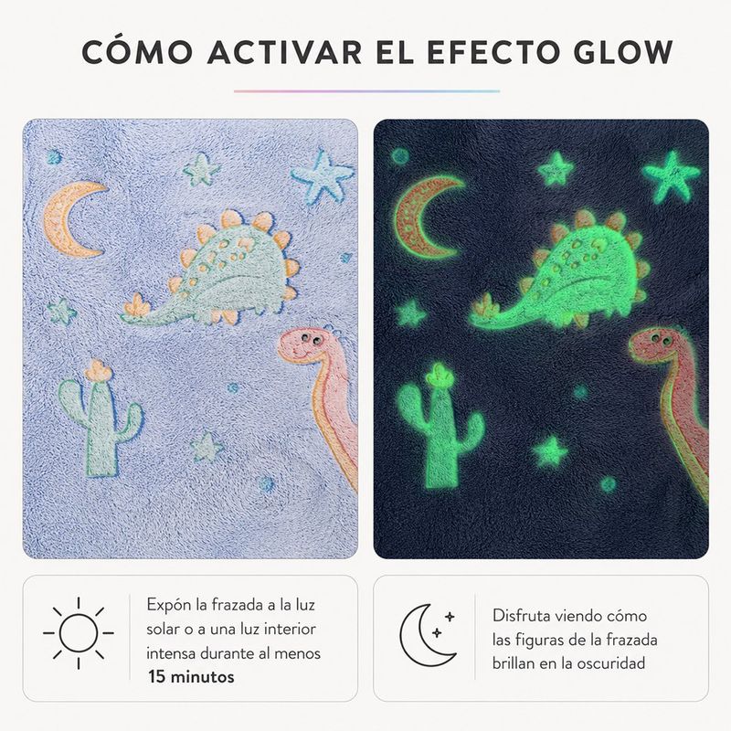 Frazada Infantil con Diseño de Dinosaurios que Brillan en la Oscuridad de 101 X 127 cm