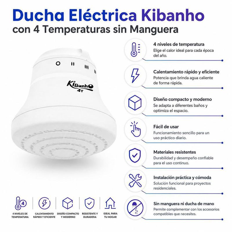 Ducha Eléctrica Kibanho con 4 Temperaturas sin Manguera