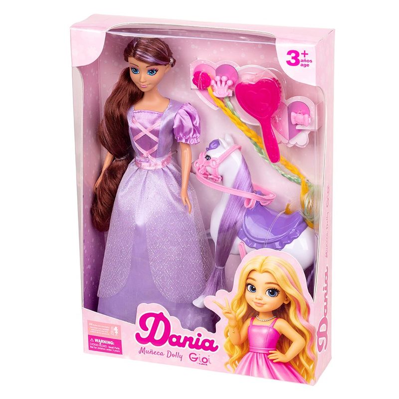 Muñeca Dania de 12 plg con Caballo y Accesorios Color Lila