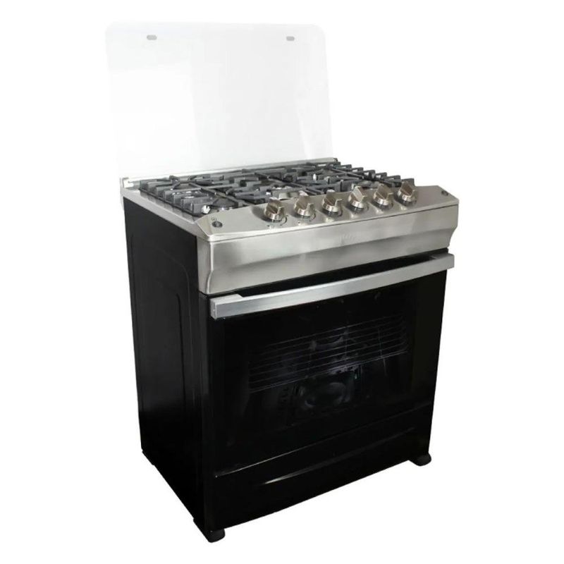 Estufa a Gas de 30 plg de 5 Quemadores con Horno Acero Inoxidable Color Negro