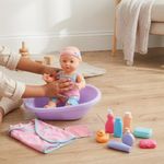 Muñeca Bebé de 14 plg con Bañera y Accesorios de Cuidado Color Rosado