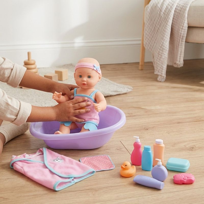 Muñeca Bebé de 14 plg con Bañera y Accesorios de Cuidado Color Rosado