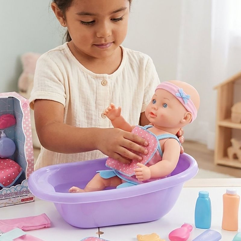 Muñeca Bebé de 14 plg con Bañera y Accesorios de Cuidado Color Rosado