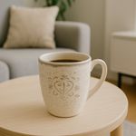 Taza de Cerámica de 14 oz Diseño Vintage con Relieve Floral Color Beige