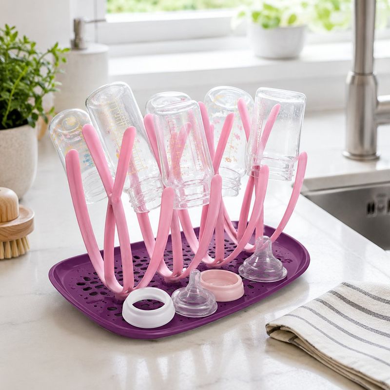 Escurridor para Pachas con Base de Secado Color Rosado