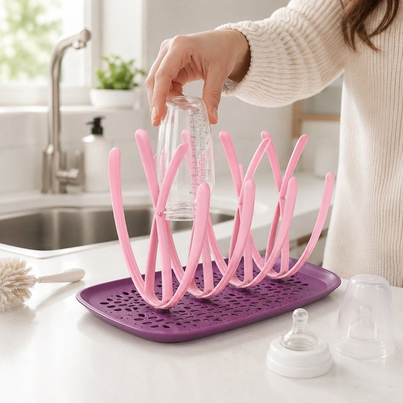 Escurridor para Pachas con Base de Secado Color Rosado