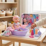 Muñeca Bebé de 14 plg con Bañera y Accesorios de Cuidado Color Rosado