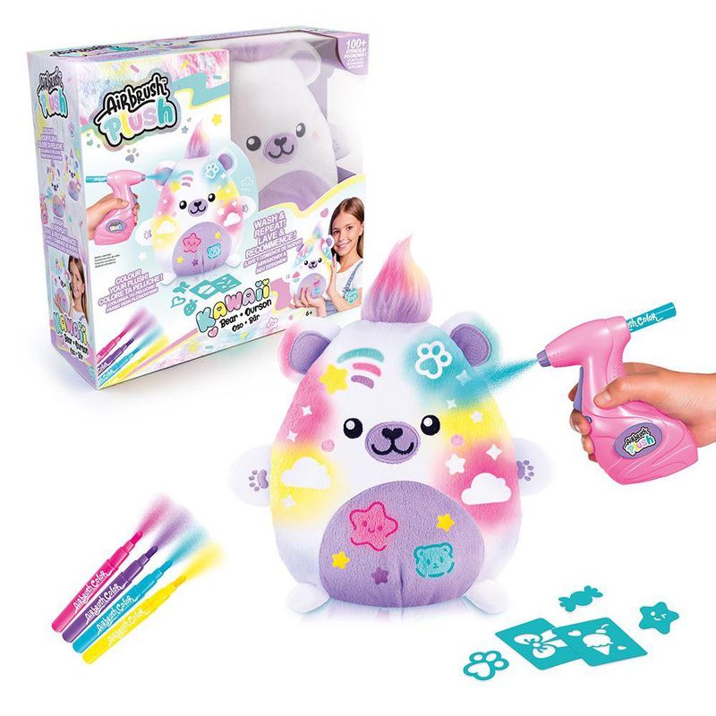 Peluche con Aerógrafo Osito Kawaii Personalizable Color Blanco y Lila
