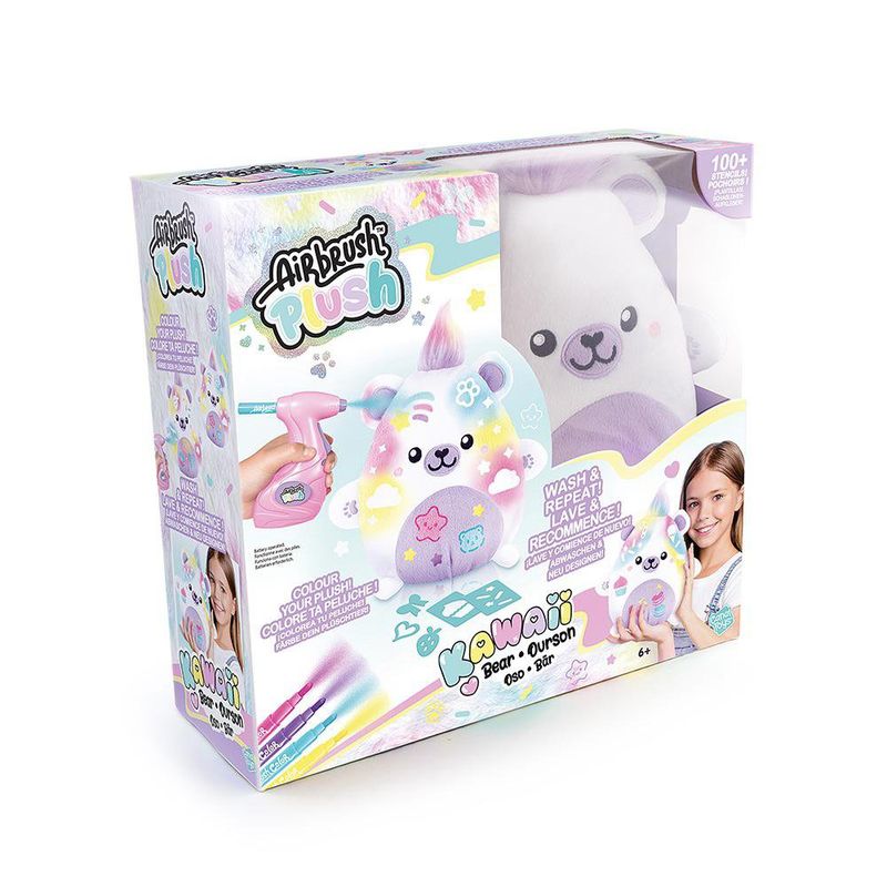 Peluche con Aerógrafo Osito Kawaii Personalizable Color Blanco y Lila