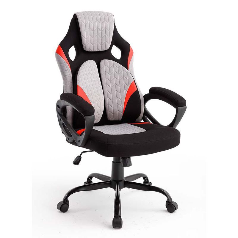 Silla Gaming Ergonómica Reclinable con Ruedas Gris, Negro y Rojo