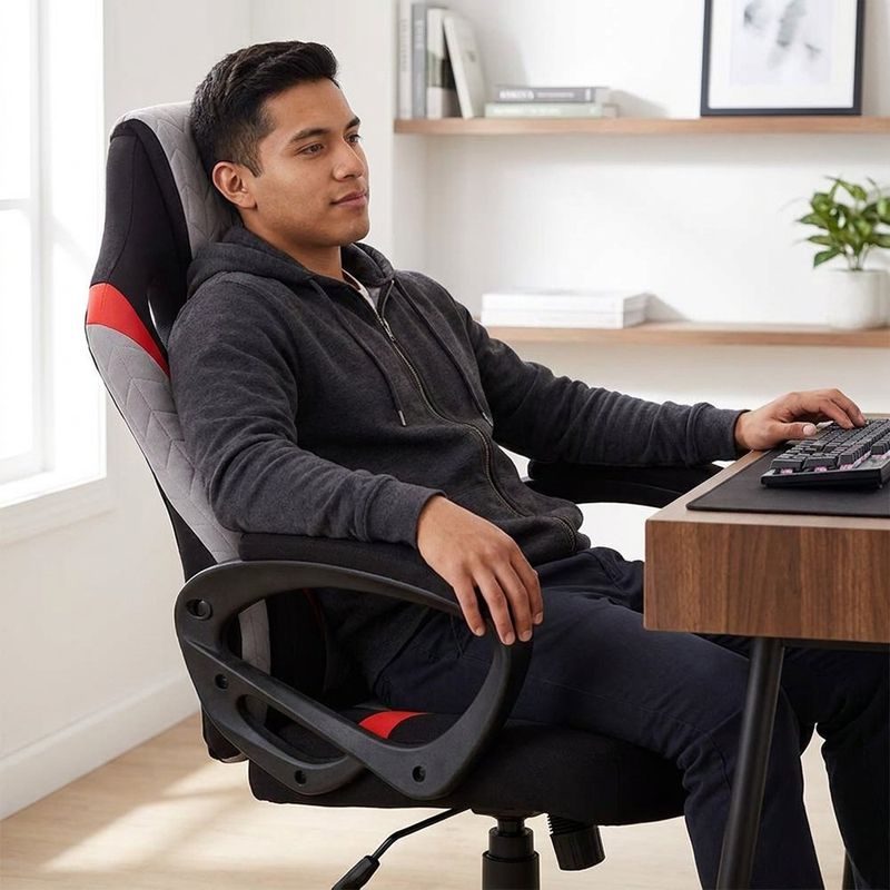 Silla Gaming Ergonómica Reclinable con Ruedas Gris, Negro y Rojo