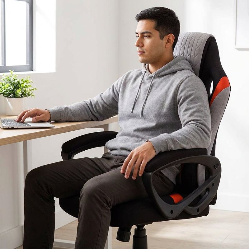 Silla Gaming Ergonómica Reclinable con Ruedas Gris, Negro y Rojo