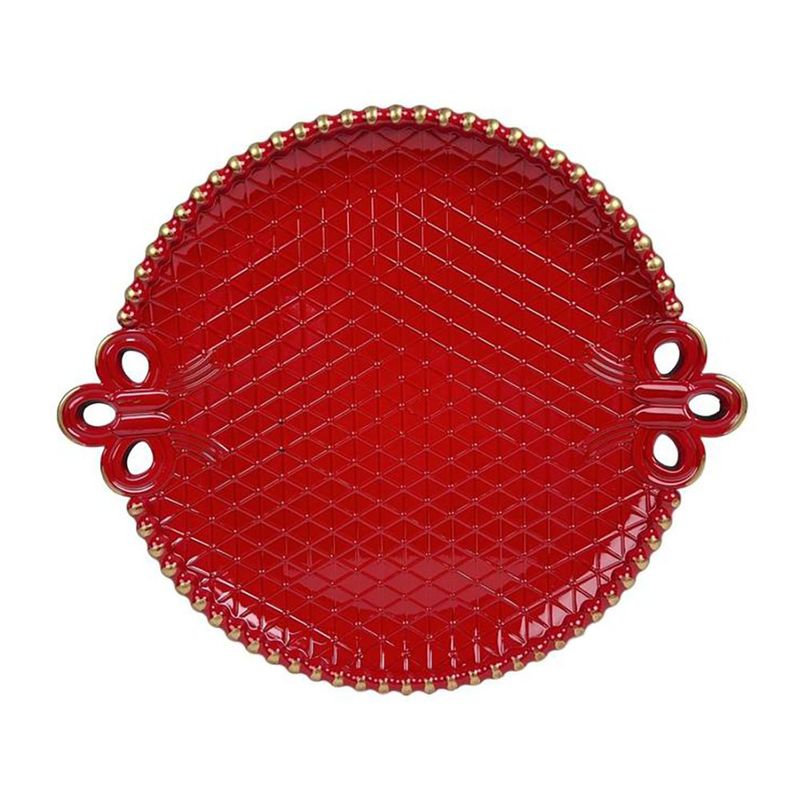 Plato Base Decorativo con Asas Relieve Geométrico 37 x 32 cm Rojo