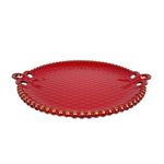 Plato Base Decorativo con Asas Relieve Geométrico 37 x 32 cm Rojo
