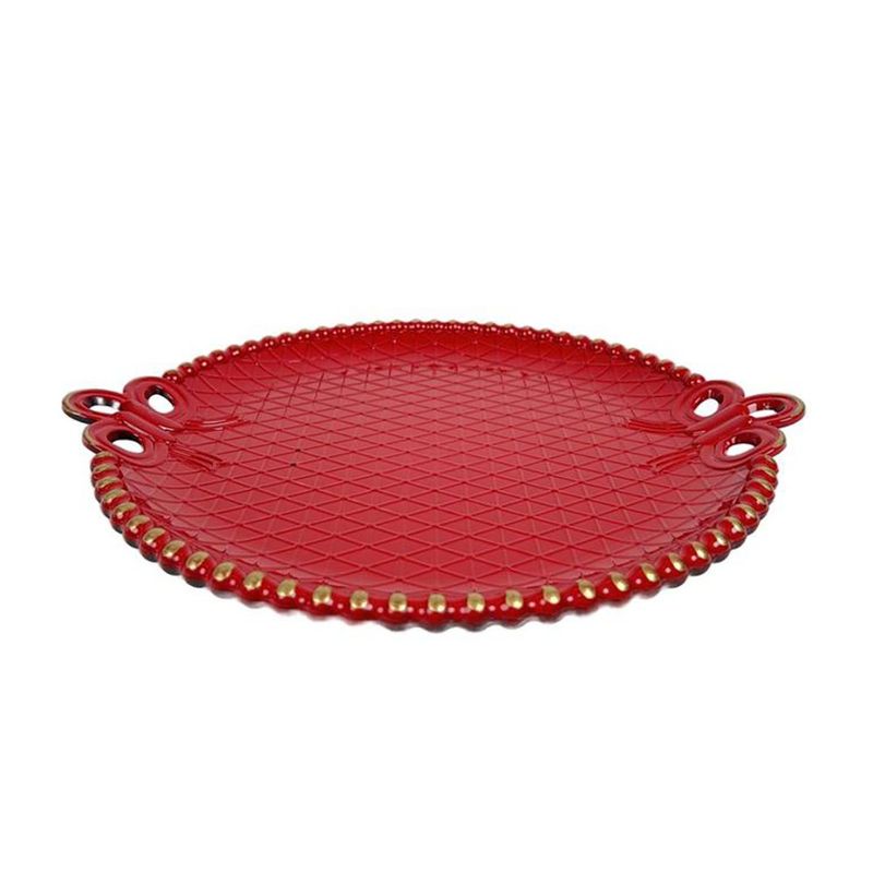 Plato Base Decorativo con Asas Relieve Geométrico 37 x 32 cm Rojo