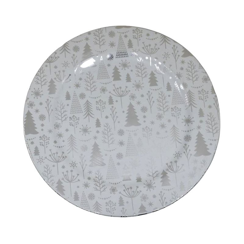 Plato Base Navideño con Diseño Invernal 33 x 33 cm Plateado
