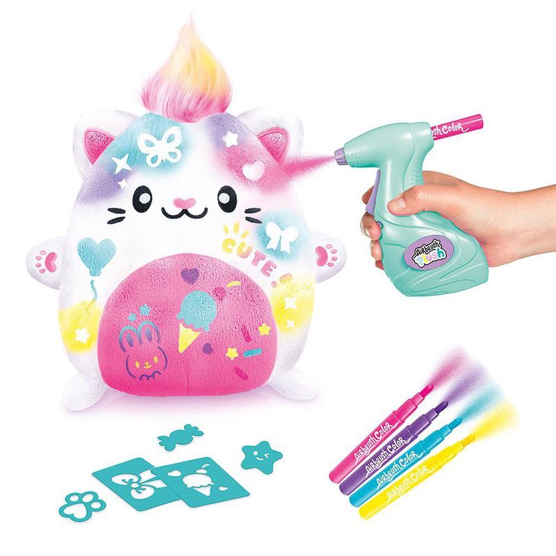 Peluche con Aerógrafo Gatito Kawaii Personalizable Color Blanco y Rosado