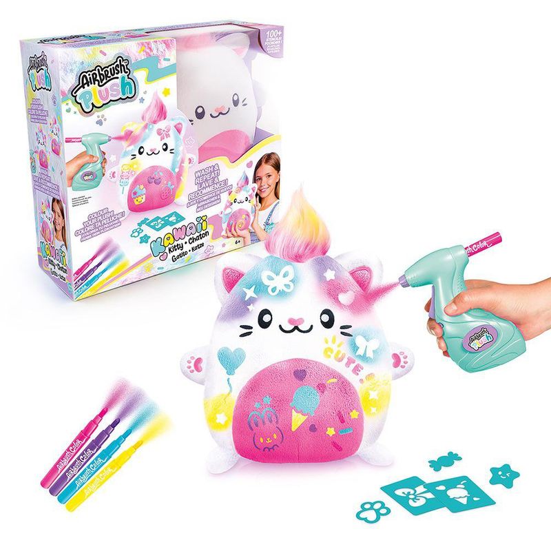 Peluche con Aerógrafo Gatito Kawaii Personalizable Color Blanco y Rosado