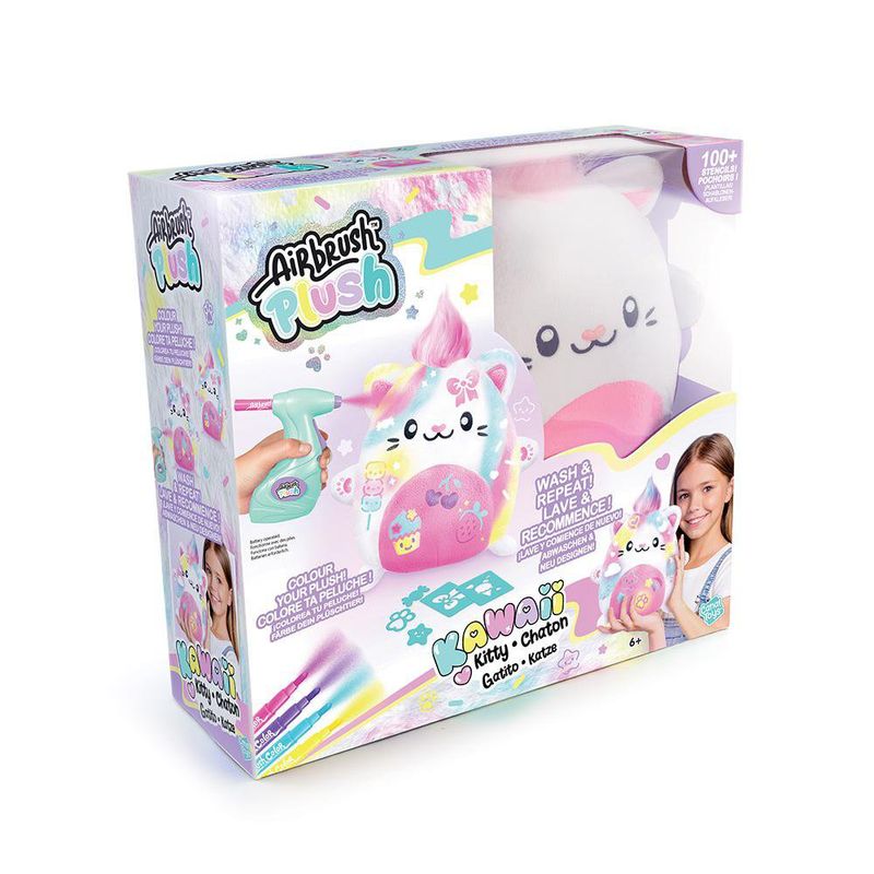 Peluche con Aerógrafo Gatito Kawaii Personalizable Color Blanco y Rosado