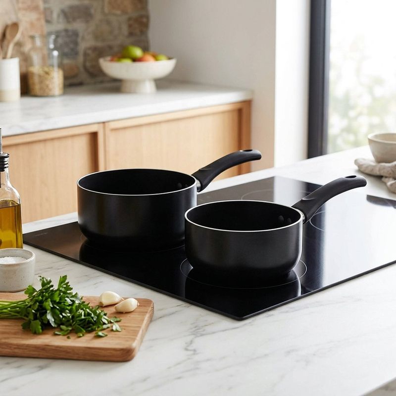 Set de Cacerola de 14 cm y Sartén de 18 cm de Aluminio Color Negro
