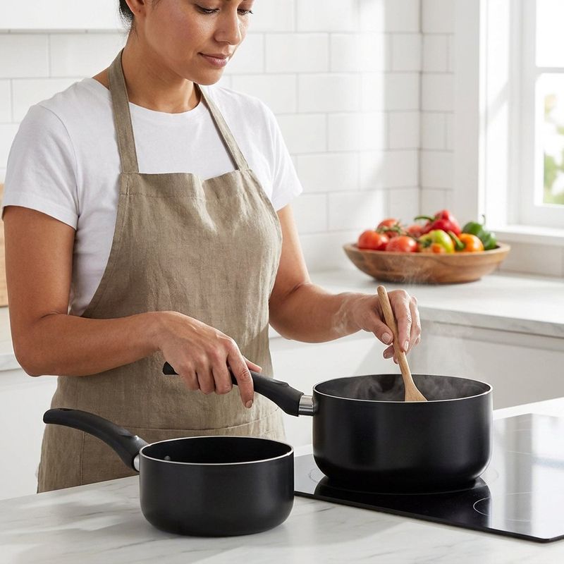 Set de Cacerola de 14 cm y Sartén de 18 cm de Aluminio Color Negro