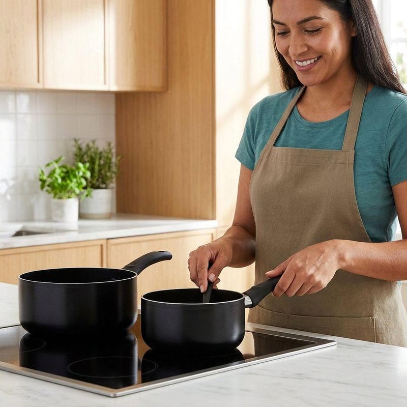Set de Cacerola de 14 cm y Sartén de 18 cm de Aluminio Color Negro