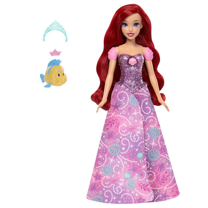 Muñeca Disney Princess Ariel con Transformación de Humana a Sirena con Flounder y Accesorios