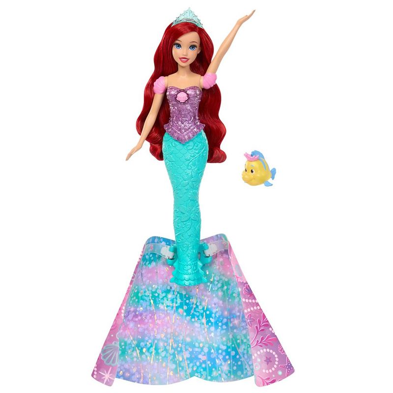 Muñeca Disney Princess Ariel con Transformación de Humana a Sirena con Flounder y Accesorios