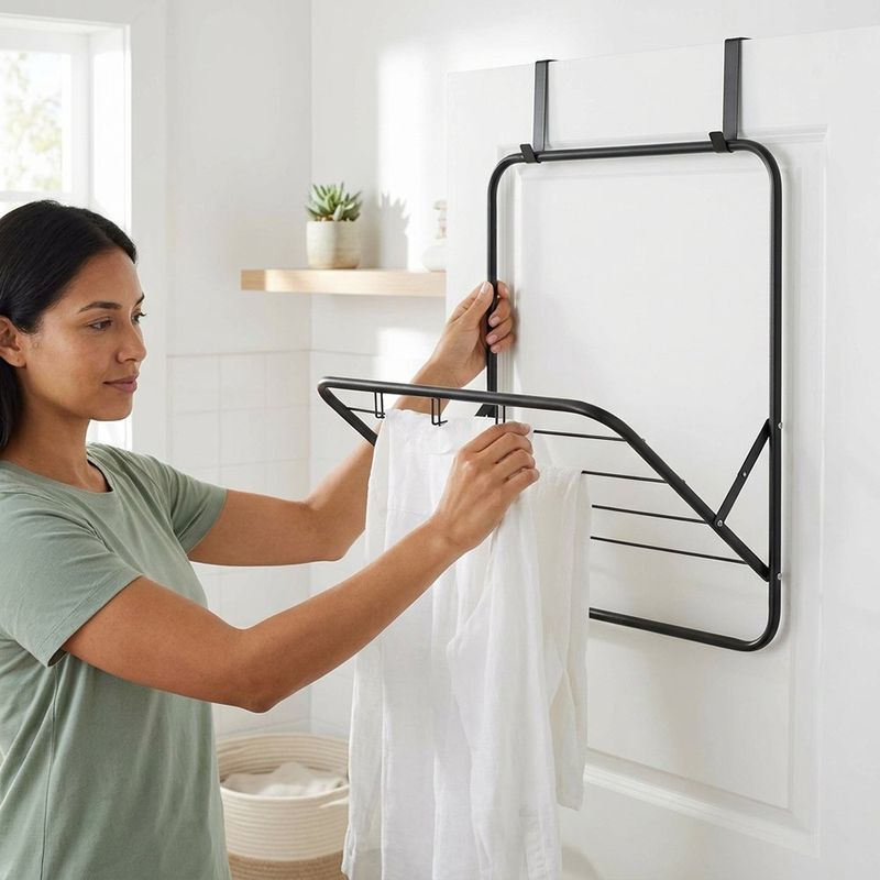 Tendedero de Puerta Metálico Plegable con Soporte Ajustable Color Blanco