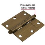 Bisagra Cuadrada de Acero Latón Antiguo 3.5 plg con Cabeza Redonda para Puertas y Muebles