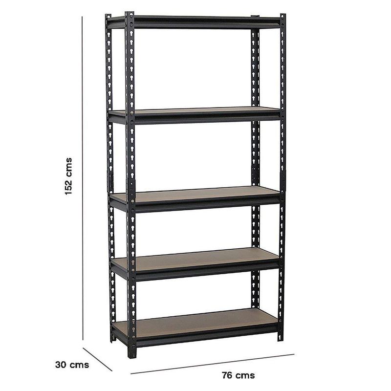 Estante Metálico con 5 Repisas de MDF 152 x 76 x 30 cm Color Negro