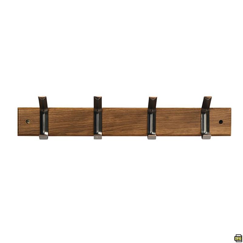 Colgador de Pared de Madera con 4 Ganchos Curvos Metálicos Color Surtido
