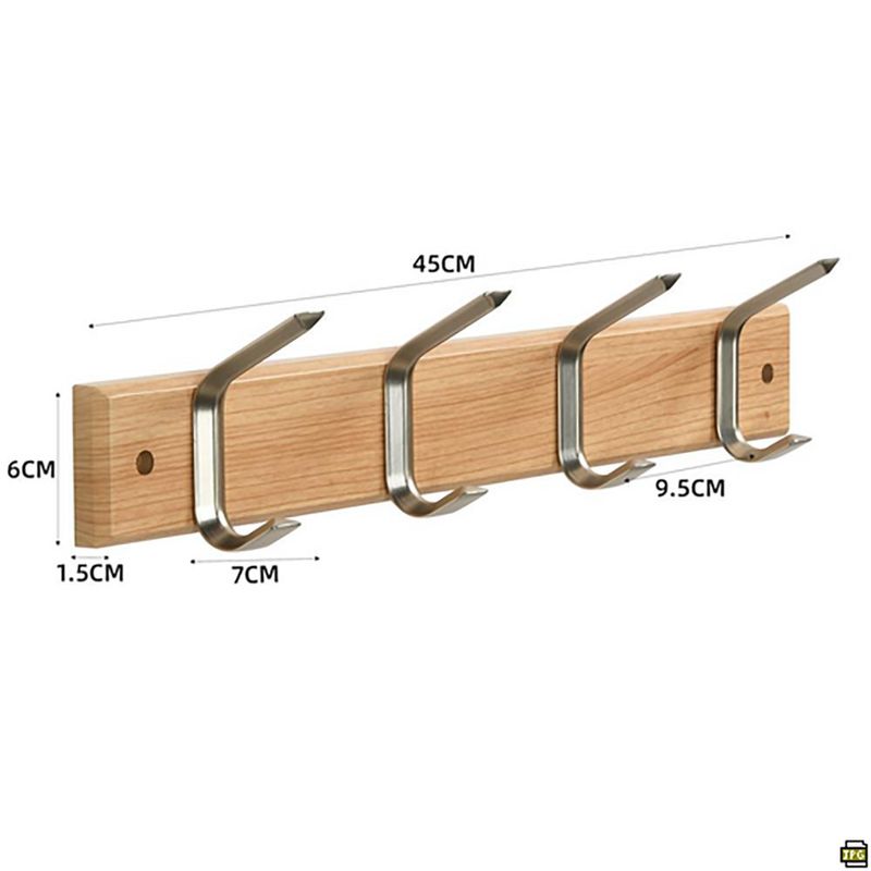Colgador de Pared de Madera con 4 Ganchos Curvos Metálicos Color Surtido