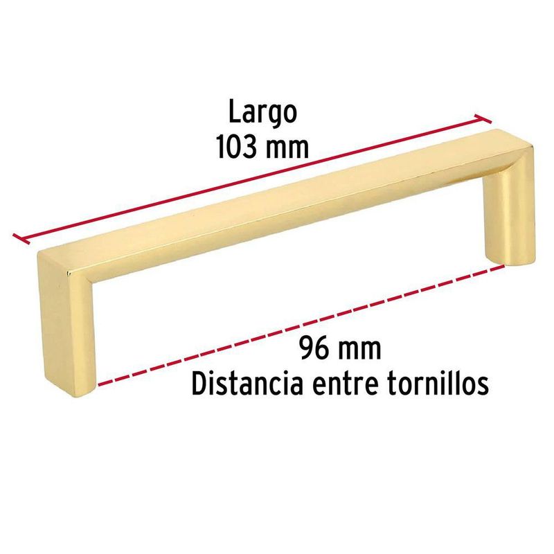 Jaladera Metálica Andamio con Acabado Latón Brillante Largo 103 mm