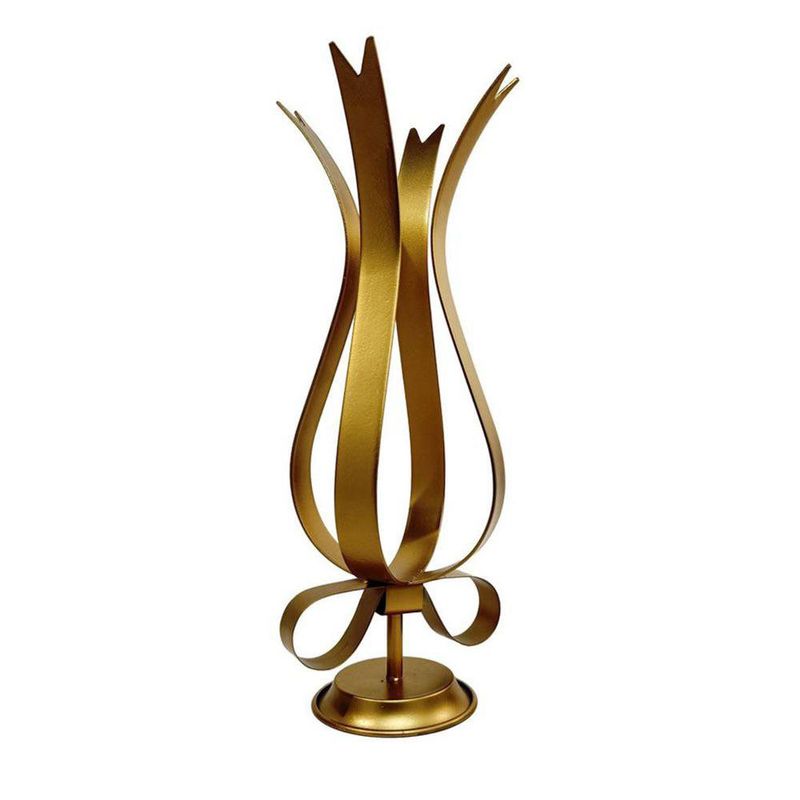Portavelas Decorativo de Metal Dorado con Diseño Minimalista 33 cm