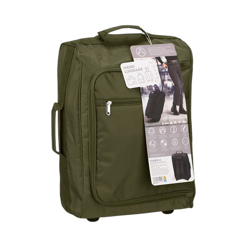 Mochila Trolley Cabina con Ruedas de Tela Tamaño Estándar Color Verde