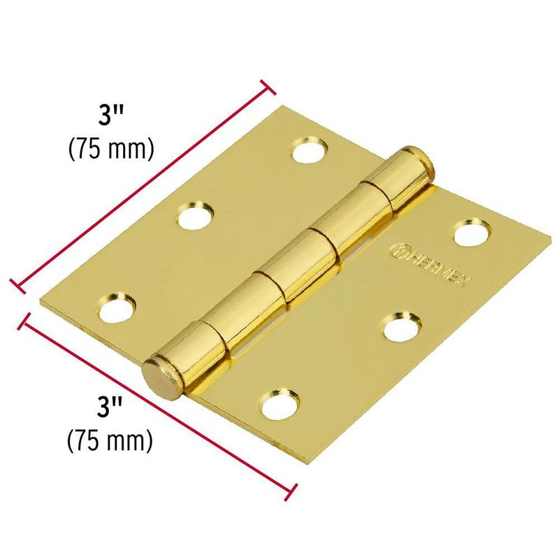 Bisagra Cuadrada de Acero Latonado 3 plg con Cabeza Plana para Puertas y Muebles