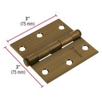 Bisagra Cuadrada de Acero Latón Antiguo 3 plg con Cabeza Plana para Puertas y Muebles