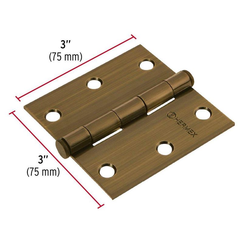 Bisagra Cuadrada de Acero Latón Antiguo 3 plg con Cabeza Plana para Puertas y Muebles