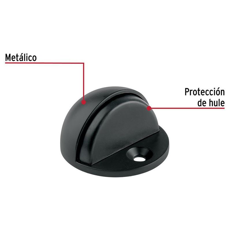 Tope Metálico Tipo Domo con Protección de Hule para Puerta Color Negro