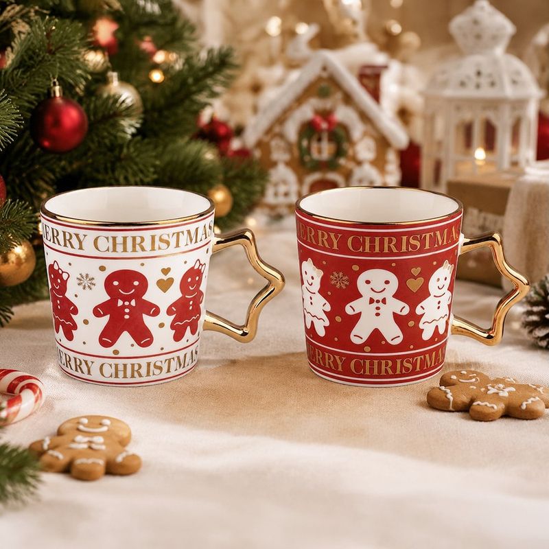 Set de 2 Tazas Navideñas con Diseño de Galleta de Jengibre 13.5 Oz - Presentación Surtida